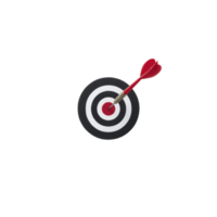 Red dart is perfectly hitting bullseye of black and white target, symbolizing precision and success. image conveys sense of achievement and focus png