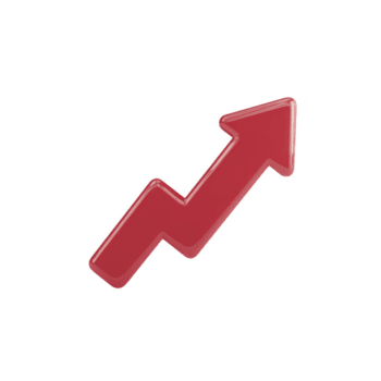 rojo hacia arriba flecha con zigzag modelo simboliza crecimiento, progreso, o incrementar en valor. lustroso terminar agrega moderno tocar, haciendo eso ideal para negocio o financiero contextos png