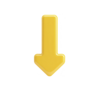 Shiny yellow downward arrow icon with 3D effect, isolated on transparency background, symbolizing direction or navigation png