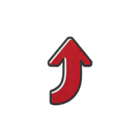 Red upward arrow with black outline on transparency background, symbolizing direction or progress. arrow is curved at base, adding dynamic feel to design png