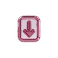 Shiny pink 3D arrow pointing downward is encased in rectangular frame, creating modern and sleek design. glossy finish adds touch of elegance and sophistication to symbol png