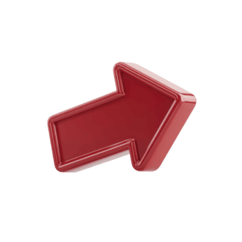 brillante rosso 3d freccia puntamento per Giusto, con lucido finire e moderno disegno, sta su contro pianura sfondo. freccia grassetto colore e elegante stile rendere esso occhio attraente png