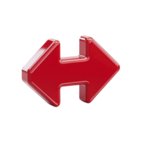 Shiny red 3D double arrow icon pointing left and right, symbolizing direction or choice. glossy finish adds modern and dynamic feel to design png