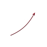 Red curved arrow pointing upwards on transparent background, symbolizing growth or progress. arrow is sleek and simple, ideal for presentations or infographics png