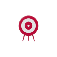 Red and white target symbol with concentric circles stands on tripod, isolated on transparency background. design is simple and bold, often used in archery or as metaphor for focus png