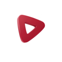Red, triangular play button icon with glossy finish, isolated on transparency background, symbolizing media or content. design is simple and modern png