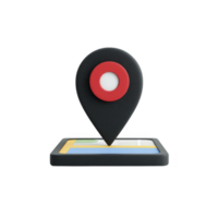3D illustration of map with red location pin symbolizing navigation and direction. pin is prominently placed on digital map interface, representing GPS technology png