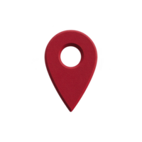 Red 3D location pin icon with circular hole in center, symbolizing navigation and mapping. pin is isolated on transparent background, emphasizing its vibrant color and simple design png