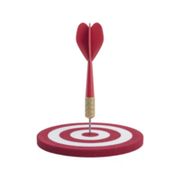 Red dart is perfectly hitting center of red and white target, symbolizing precision and success. dart red flights are heart shaped, adding unique touch to concept of achieving goals png