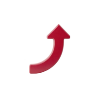Red upward arrow with curved base on transparent background, symbolizing growth or progress. arrow is simple and bold, conveying sense of direction and positivity png