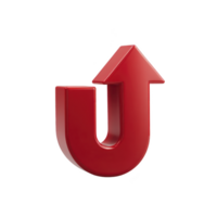 Red 3D U turn arrow symbol stands upright, representing direction change or reversal. glossy finish adds modern touch, making it suitable for navigation or decision making concepts png