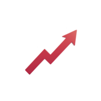 Red upward arrow with zigzag pattern symbolizes growth, progress, or increase in data or statistics. It is often used in business and financial contexts to represent positive trends png