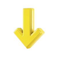 Shiny yellow 3D arrow pointing downward, symbolizing direction or navigation. arrow has glossy finish and bold, modern design, making it eye catching and clear png