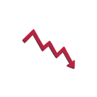 Red zigzag arrow pointing downward symbolizes decrease or decline, often used in financial contexts to represent drop in stock prices or economic downturns png