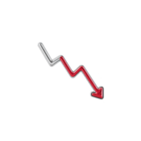 Red zigzag arrow pointing downward symbolizes decline or decrease, often used in financial contexts to represent drop in stock prices or economic downturns png