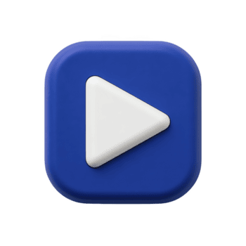 Blue square icon with white play button in center, symbolizing media playback or content. design is simple and modern, suitable for digital interfaces png
