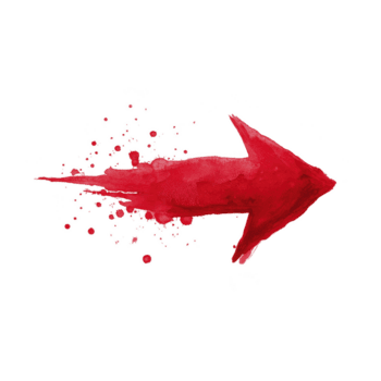 vivace rosso freccia con acquerello effetto punti per Giusto, la creazione di dinamico e artistico impressione contro trasparenza sfondo. schizzare Aggiunge senso di movimento png