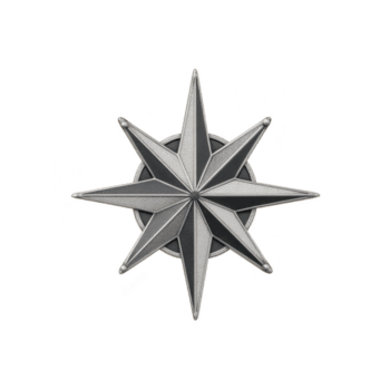 metallisk åtta spetsig stjärna kompass reste sig med texturerad yta, symboliserar navigering och riktning. design är symmetrisk och funktioner kombination av mörk och ljus grå toner png