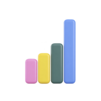 Colorful 3D bar chart with four vertical bars in pink, yellow, green, and blue, representing data visualization and statistical analysis. bars are arranged in ascending order png