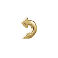 Shiny gold 3D arrow icon pointing left, symbolizing return or undo action. metallic finish gives it luxurious and modern appearance, suitable for digital interfaces or design elements png