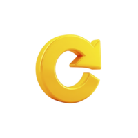 3D yellow circular arrow icon symbolizes refresh or reload, often used in digital interfaces to indicate updating or reloading content. bright color and simple design make it easily recognizable png