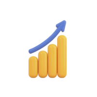 3D illustration of yellow bar chart with upward blue arrow symbolizes growth and success in business or finance. vibrant colors and simple design convey positive trend png