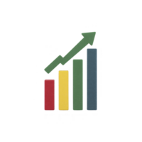 Colorful bar graph with upward arrow symbolizes growth and success. bars are red, yellow, green, and blue, representing data progression png