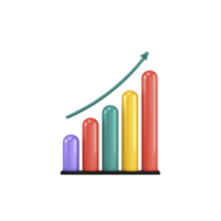 Colorful 3D bar graph with upward trend arrow, featuring bars in purple, blue, red, yellow, and orange, symbolizes growth and success in business analytics png