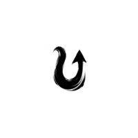 Black, abstract arrow design with curved, artistic style is set against plain background, conveying sense of movement and direction. brushstroke texture adds dynamic and creative touch png