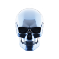Shiny metallic skull with reflective surface, isolated on transparency background, creates futuristic and eerie atmosphere. smooth, polished finish adds modern touch to classic skull shape png