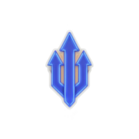 Glowing blue trident symbol with three arrows pointing upwards, set against transparent background. design is sleek and modern, conveying sense of direction and power png