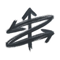 Hand drawn, chalk style illustration of zigzag arrow pointing in multiple directions, symbolizing confusion or multiple choices. black and white design adds sketchy, artistic feel png