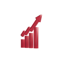 Red 3D bar graph with upward arrow symbolizes growth and success in business or finance. glossy finish adds modern touch, making it ideal for presentations png