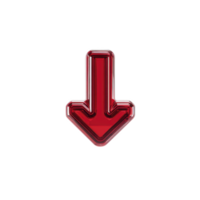 Shiny red 3D arrow pointing downward, isolated on transparency background, symbolizing direction or navigation. glossy finish adds modern and sleek appearance png