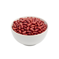 A white bowl filled with vibrant red kidney beans showcasing their smooth texture and characteristic shape isolated on transparent background png