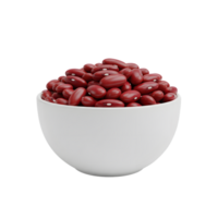 A white bowl filled with plump red kidney beans showcasing their characteristic white hilum isolated on transparent background png