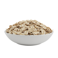 A white bowl filled with rolled oats showcasing their natural texture and color isolated on transparent background png