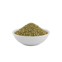 A white ceramic bowl filled with a generous portion of dried herbs and spices isolated on transparent background png
