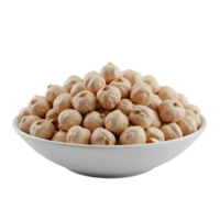 A white ceramic bowl filled with a generous pile of light beige chickpeas isolated on a transparent background isolated on transparent background png