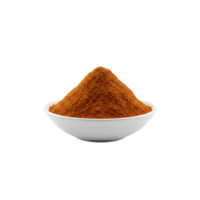 A perfectly formed mound of vibrant orange paprika spice powder presented in a clean white bowl isolated on transparent background png