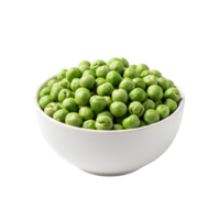 A white ceramic bowl filled with fresh green peas showcasing their vibrant color and texture isolated on transparent background png