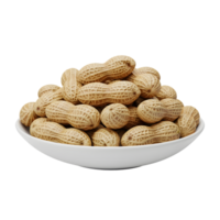 A generous pile of unshelled peanuts artfully arranged in a white ceramic bowl presented isolated on transparent background png