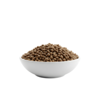 A white ceramic bowl filled with a generous portion of small round brown coriander seeds isolated on transparent background png