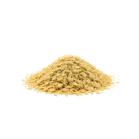 A pile of textured light yellow cereal flakes scattered on a black background isolated on transparent background png