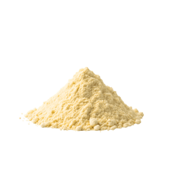 A small pile of fine yellow powder with a slightly clumpy texture isolated on a transparent background for easy compositing isolated on transparent background png