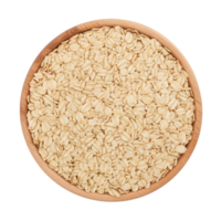 Overhead view of a wooden bowl filled with rolled oats a healthy breakfast ingredient isolated on transparent background png