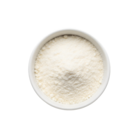 Top view of a white bowl filled with finely ground white powder possibly flour or sugar isolated on transparent background png