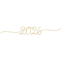 Elegant golden calligraphy script of the year 2026 on a black background for celebrations png