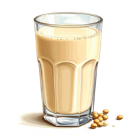 Glass of Soy Milk with Soybeans on Transparent Background png