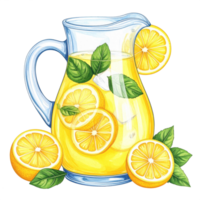 Refreshing Lemonade in Glass Pitcher with Lemon Slices png